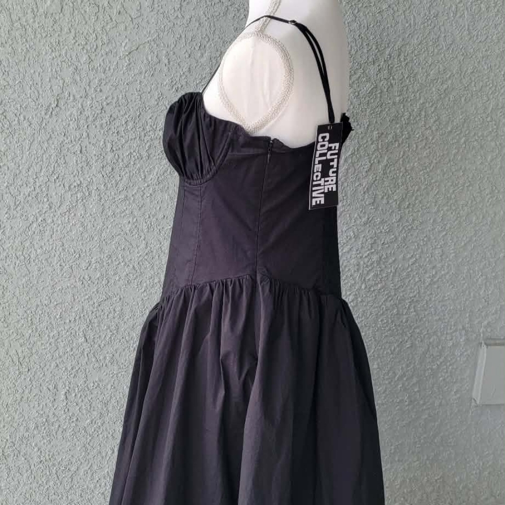 Future Collective Black Midi Dress Goth Princess Spaghetti Strap Sweetheart - Picture 2 of 10